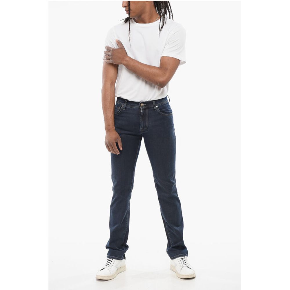 Corneliani ID LUXURY DENIM Dark-washed Denims with Ton-sur-ton Embroide