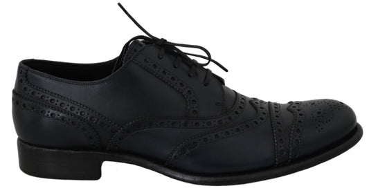 Dolce & Gabbana Elegant Blue Leather Wingtip Derby Shoes