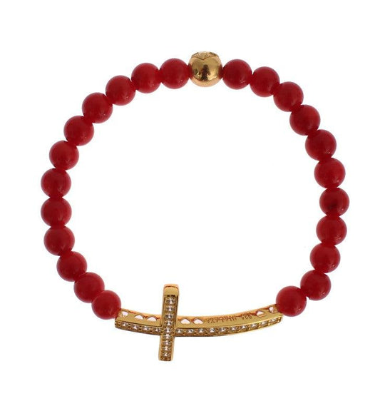 Bracciale in argento 925 con croce Nialaya in corallo rosso oro CZ