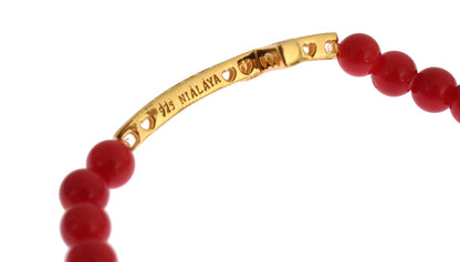 Nialaya Elegante braccialetto con perline in oro e corallo rosso