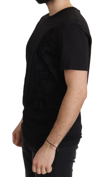 Dolce &amp; Gabbana Элегантная черная футболка с круглым вырезом в стиле барокко