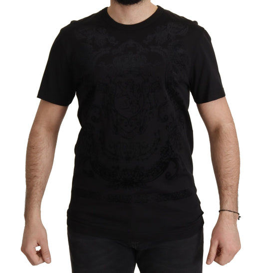 Dolce &amp; Gabbana Элегантная черная футболка с круглым вырезом в стиле барокко