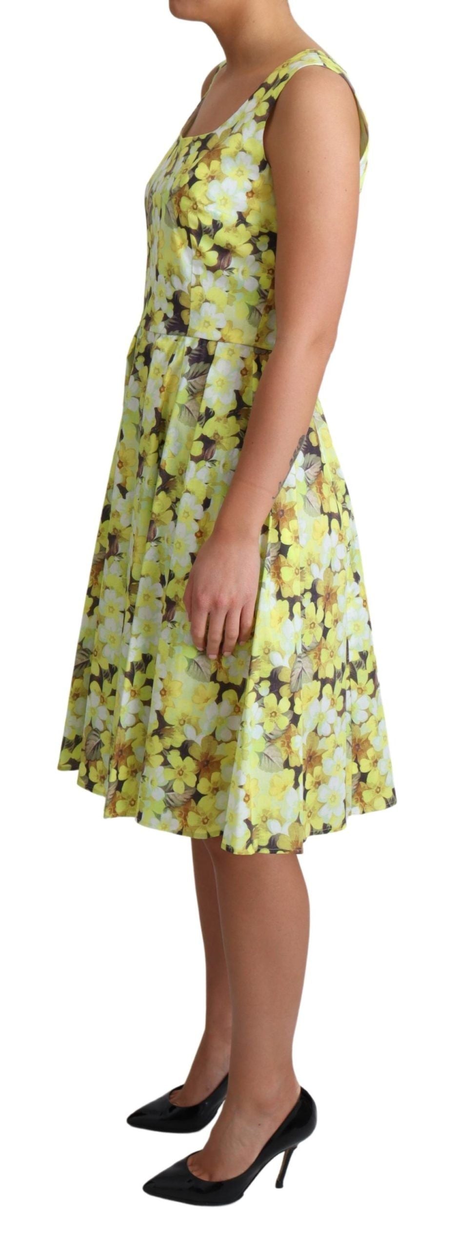 Dolce &amp; Gabbana elegante abito senza maniche a trapezio floreale giallo