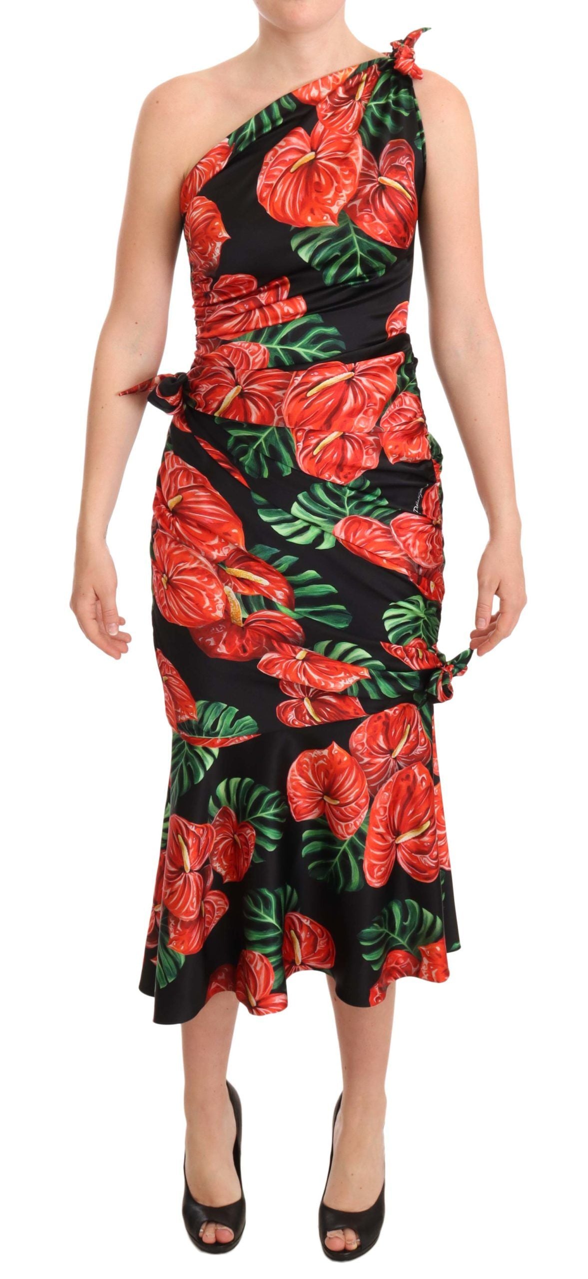 Dolce &amp; Gabbana Elegante abito drappeggiato in seta floreale