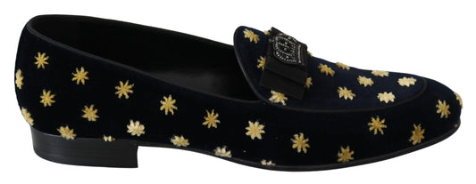 Dolce &amp; Gabbana Синие бархатные тапочки с короной и лоферами