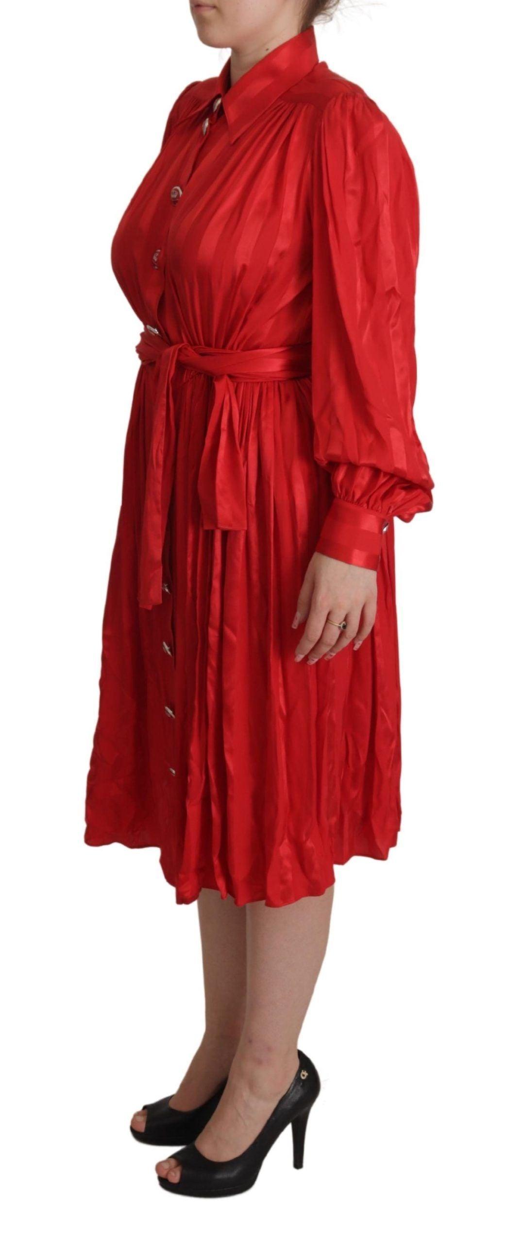 Dolce & Gabbana Elegant Red Silk Midi Dress with Button Detail - PER.FASHION