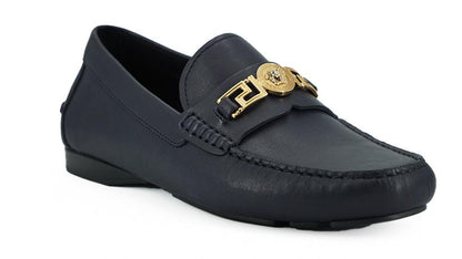 Versace Elegant Navy Blue Calf Leather Loafers - PER.FASHION
