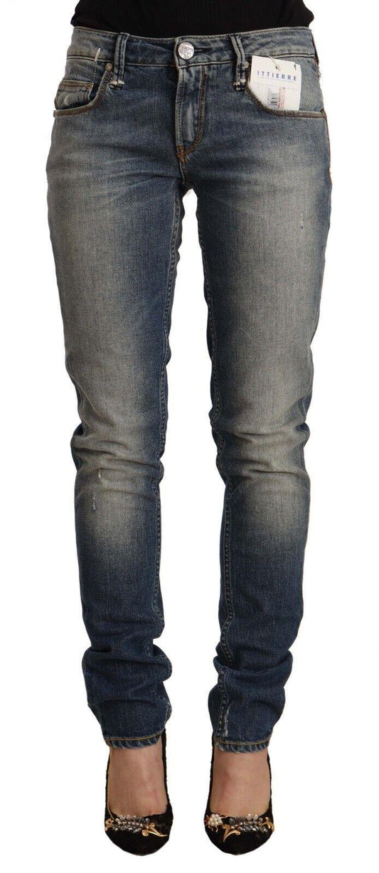 Acht Blue Washed Skinny Cotton Blend Jeans - PER.FASHION