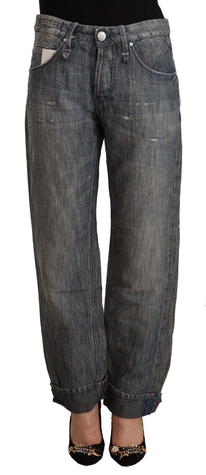 Acht Chic Gray Straight Cut Ramie-Cotton Jeans - PER.FASHION