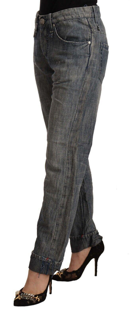 Acht Chic Gray Straight Cut Ramie-Cotton Jeans - PER.FASHION