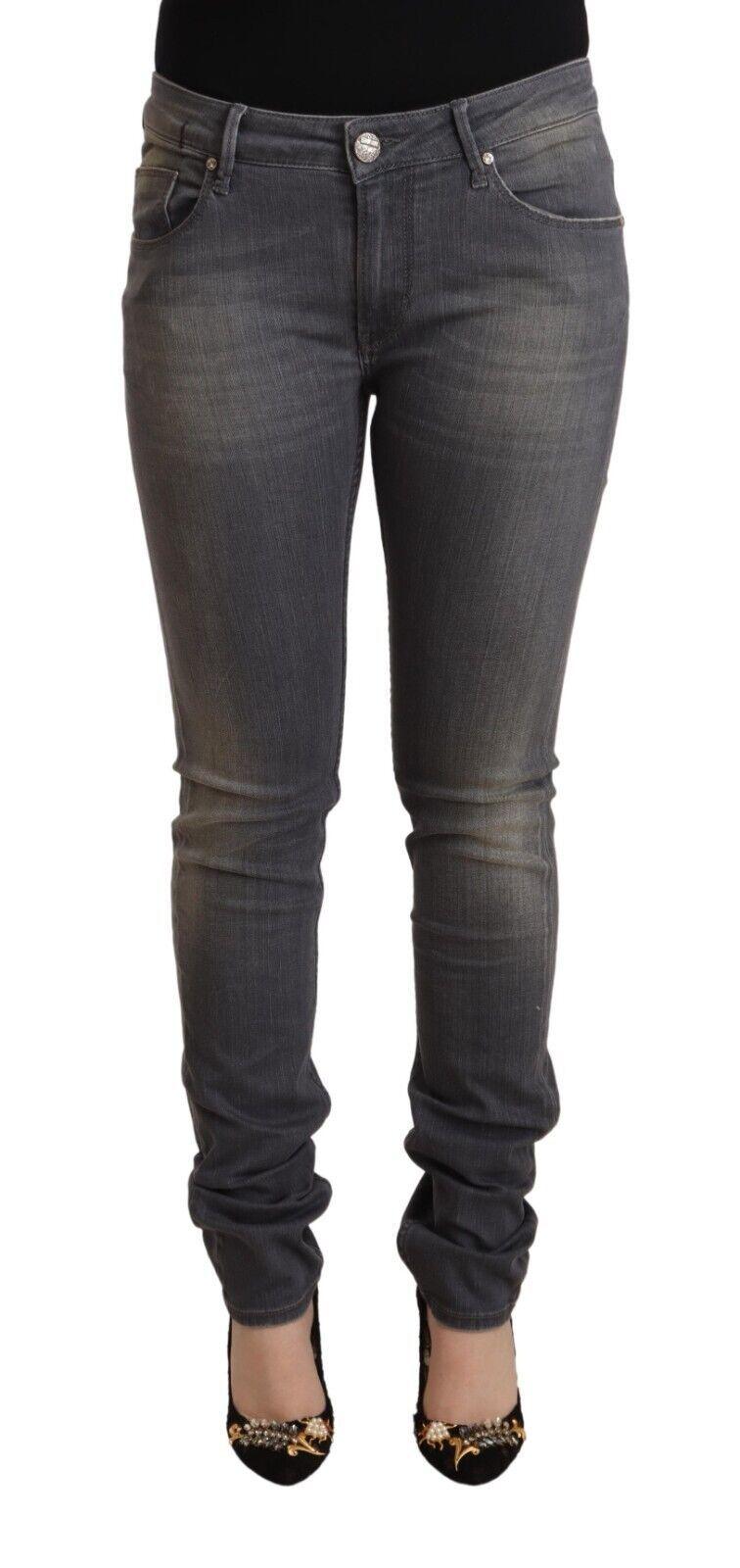 Acht Elegant Dark Gray Skinny Jeans - Low Waist Zip Closure - PER.FASHION