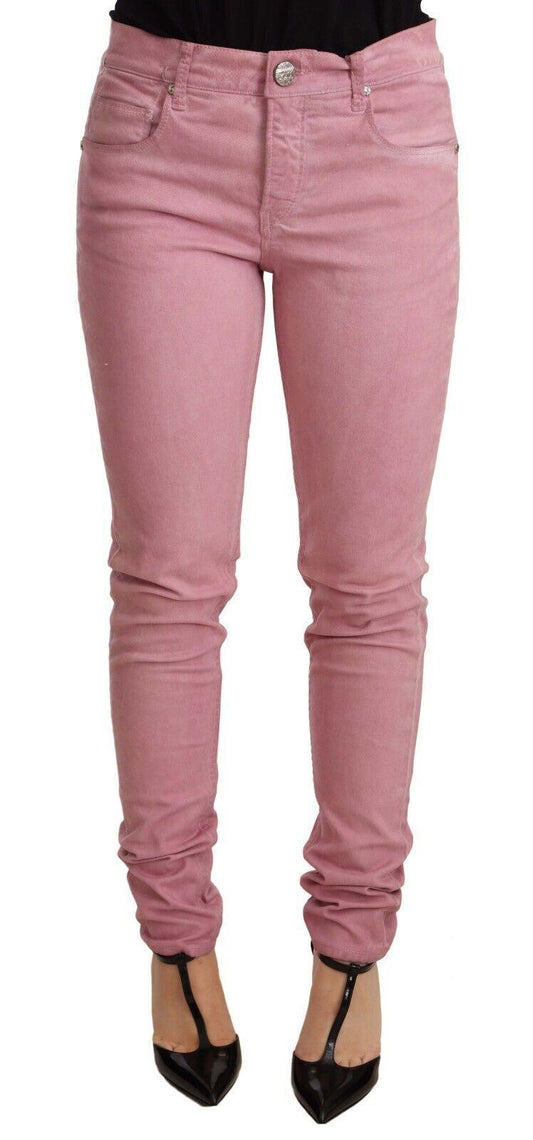 Acht Elegant Slim Fit Pink Denim Jeans - PER.FASHION