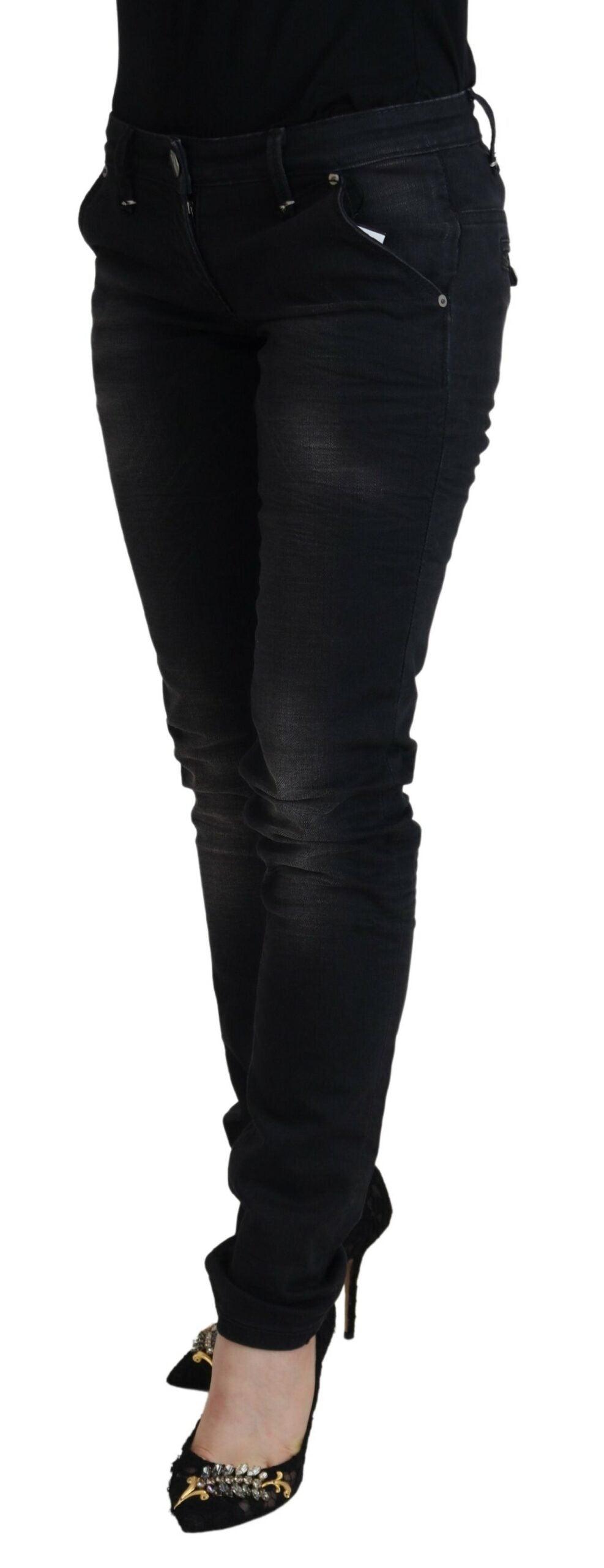 Acht Sleek Black Washed Low Waist Skinny Jeans - PER.FASHION