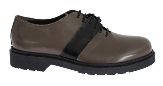 AI_ Elegant Gray Brown Leather Lace-up Shoes - PER.FASHION