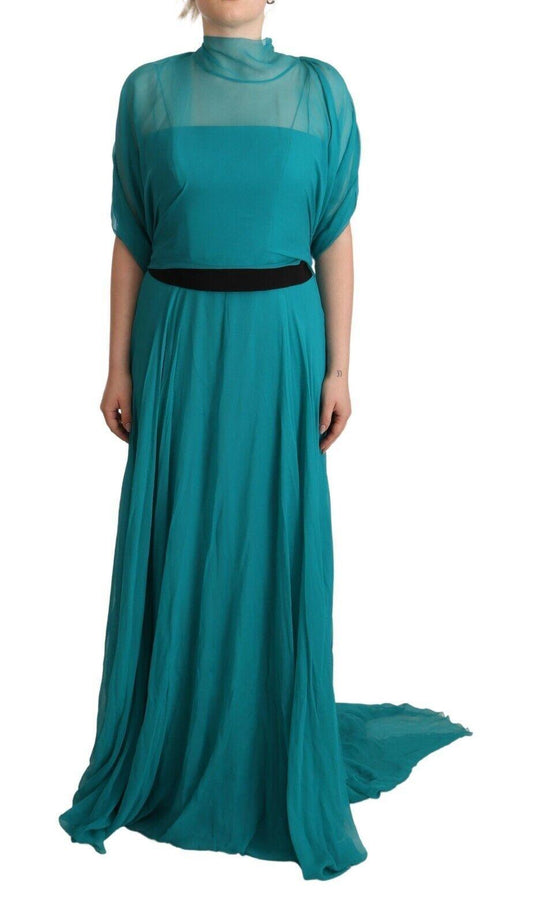 Alberta Ferretti Elegant Silk A-Line Long Dress in Blue - PER.FASHION