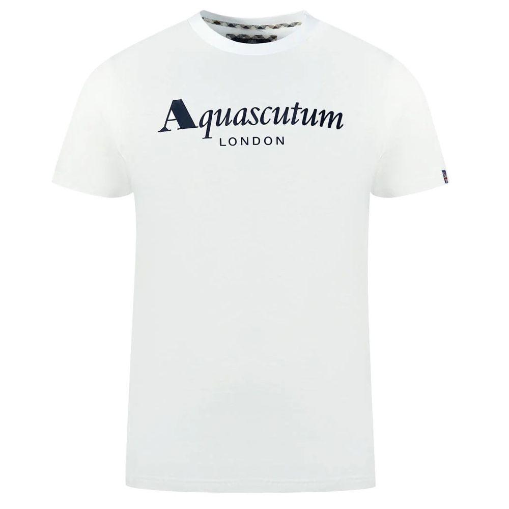 Aquascutum Classic White Cotton Logo Tee with Flag Detail - PER.FASHION