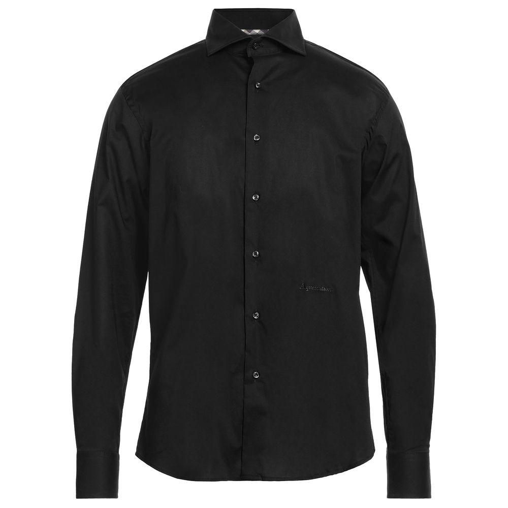 Aquascutum Elegant Black Cotton Shirt with Logo Embroidery - PER.FASHION
