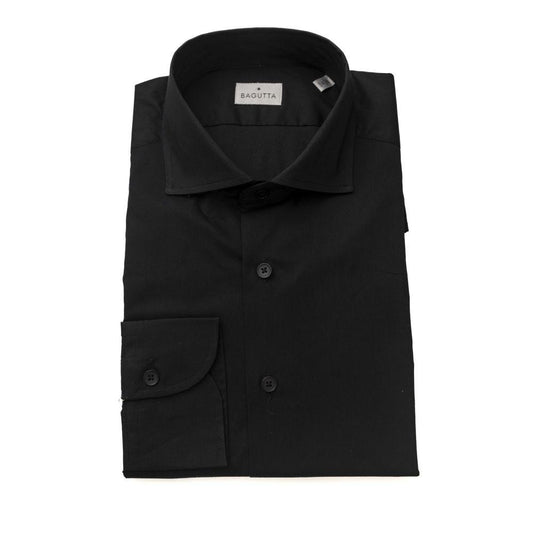 Bagutta Elegant Slim Fit Black Shirt with French Collar - PER.FASHION