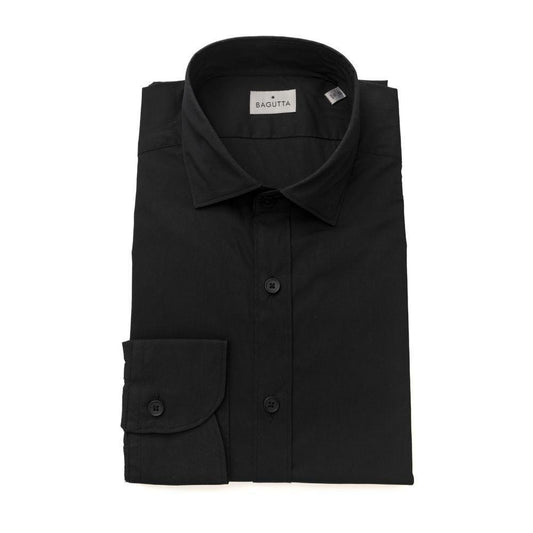 Bagutta Sleek Black Slim Fit French Collar Shirt - PER.FASHION