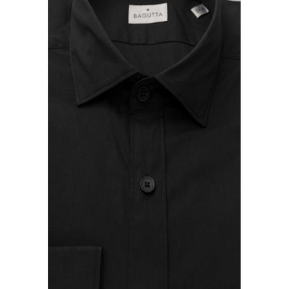 Bagutta Sleek Black Slim Fit French Collar Shirt - PER.FASHION
