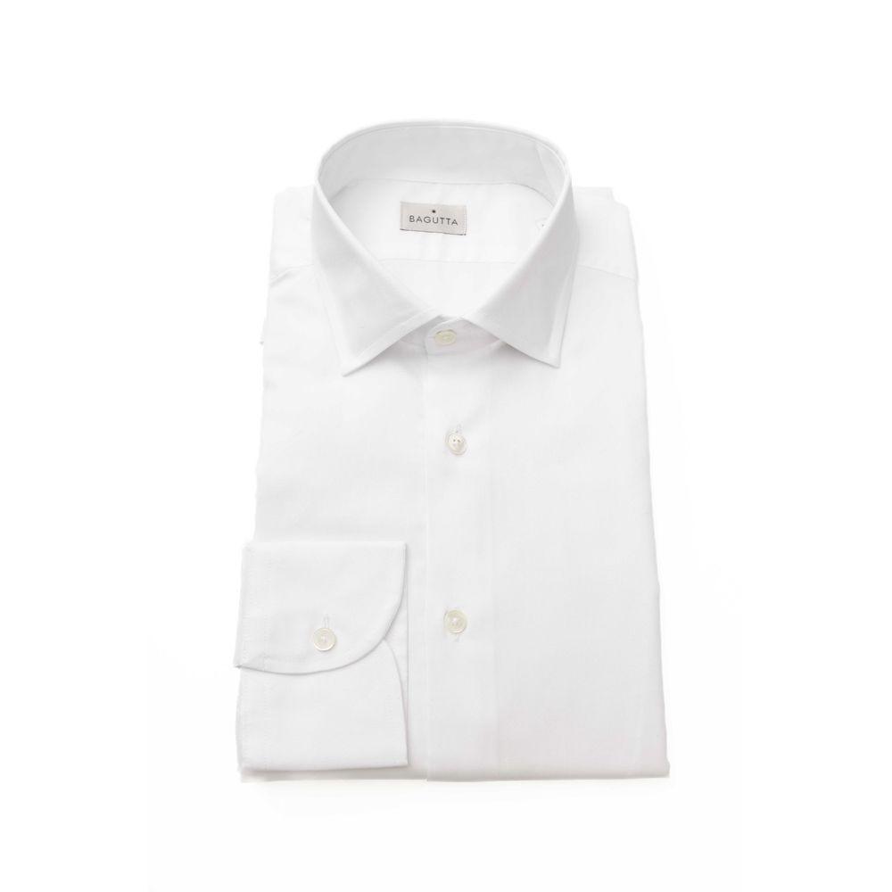 Bagutta Sleek White Slim Fit French Collar Shirt - PER.FASHION