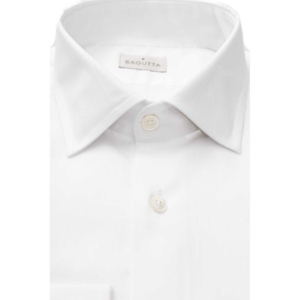 Bagutta Sleek White Slim Fit French Collar Shirt - PER.FASHION