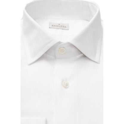 Bagutta Sleek White Slim Fit French Collar Shirt - PER.FASHION