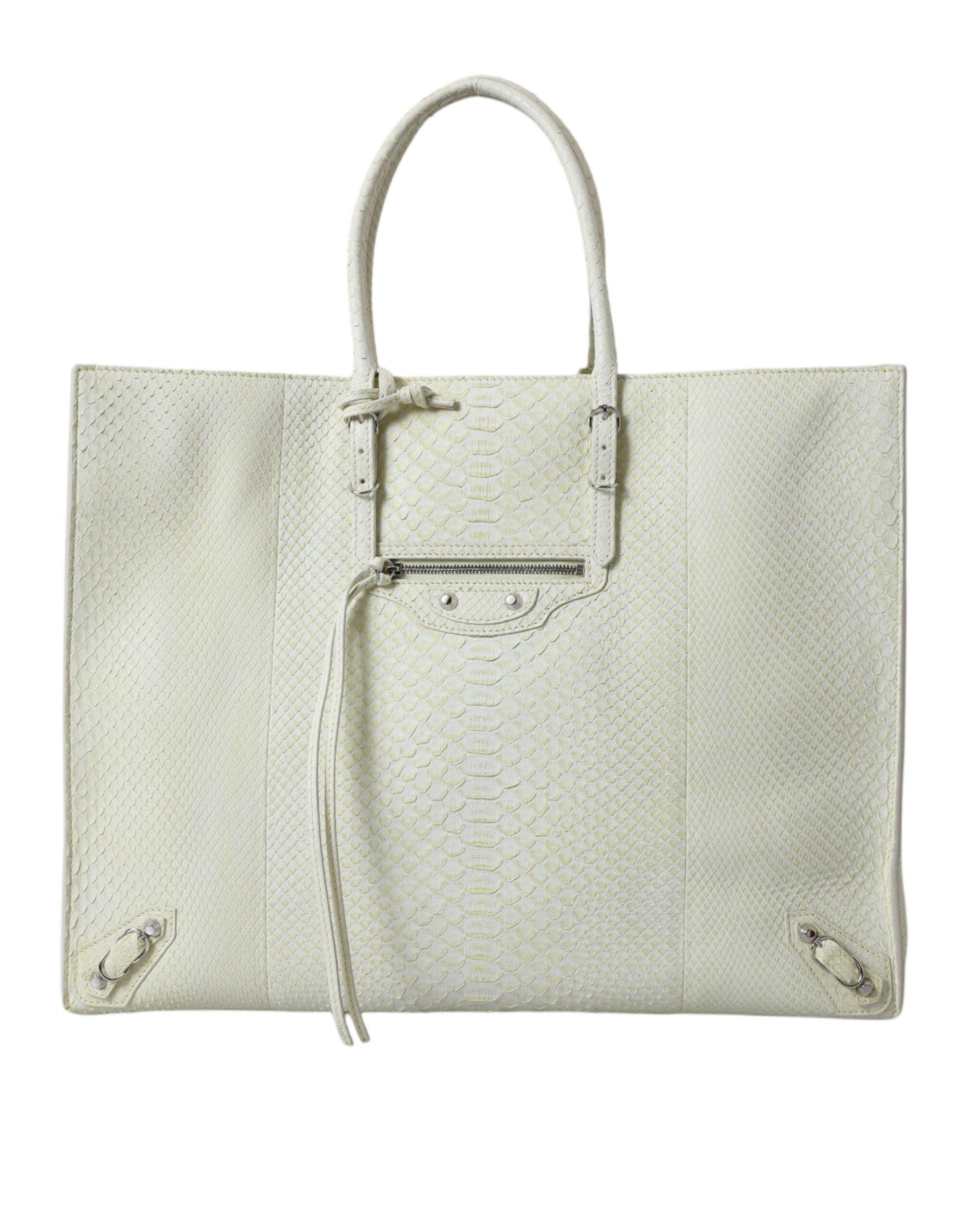 Balenciaga Chic Python Leather Tote in White & Yellow - PER.FASHION