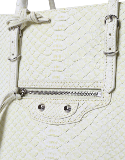 Balenciaga Chic Python Leather Tote in White & Yellow - PER.FASHION
