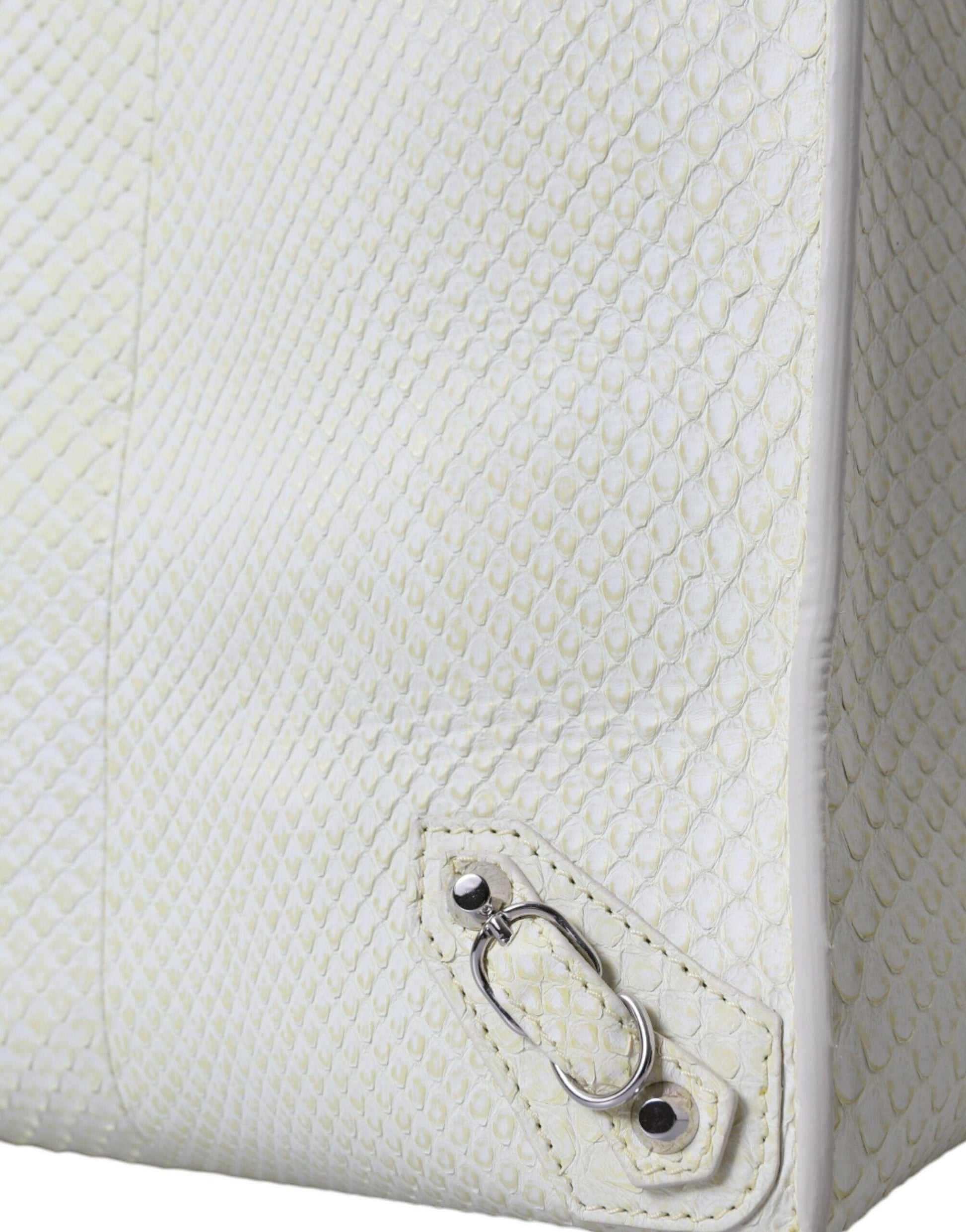 Balenciaga Chic Python Leather Tote in White & Yellow - PER.FASHION