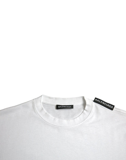 Balenciaga Off White Cotton Jersey Round Neck T-shirt - PER.FASHION