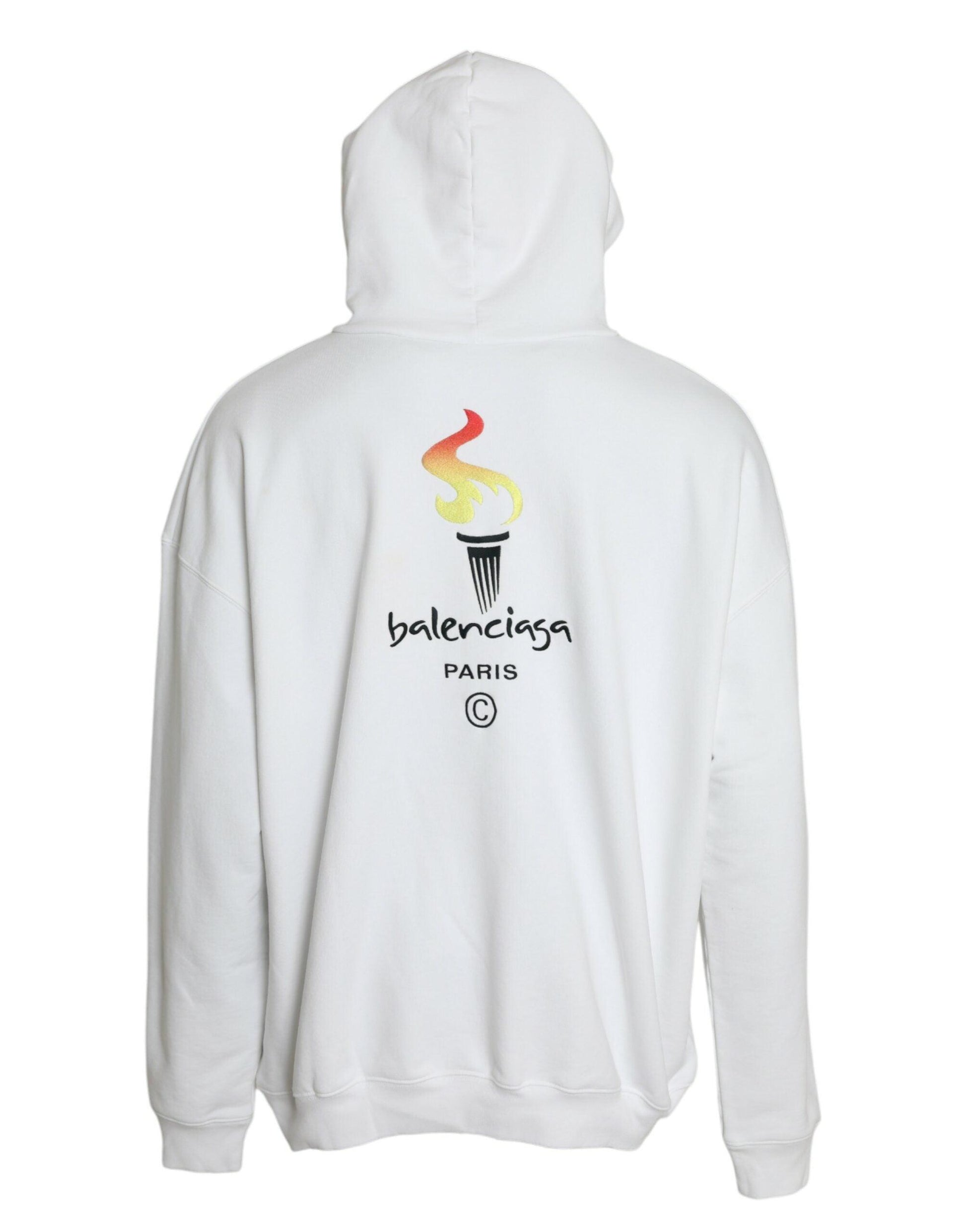 Balenciaga White Cotton Logo Hooded Pullover Sweatshirt Sweater - PER.FASHION