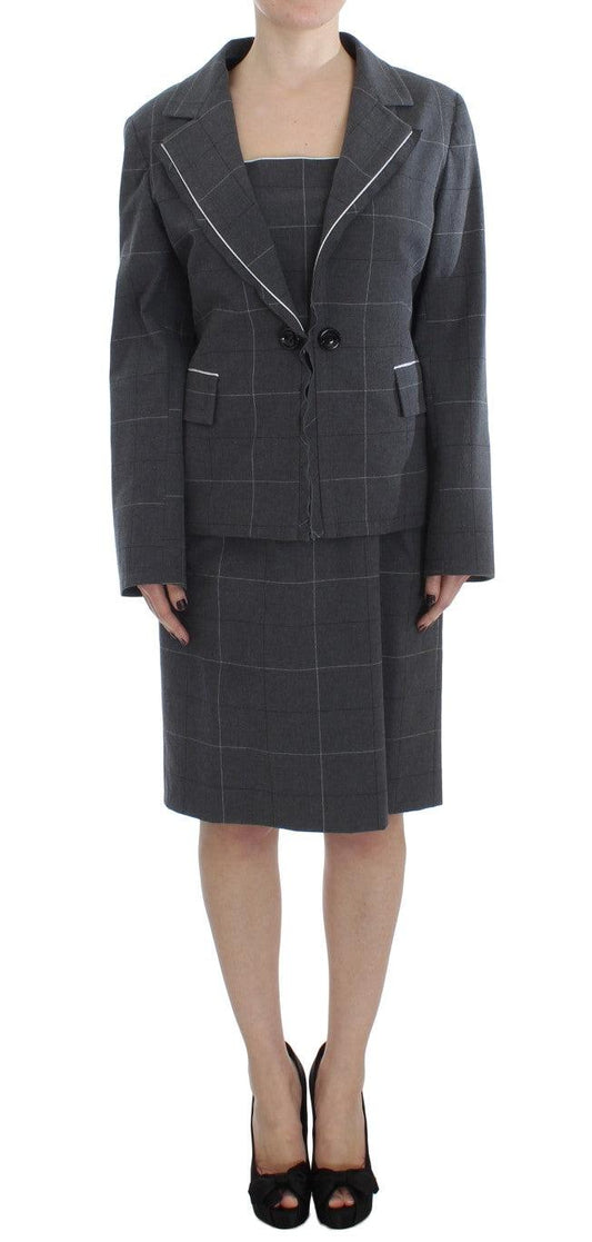 BENCIVENGA Elegant Gray Checkered Sheath Suit Set - PER.FASHION