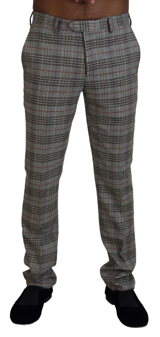 BENCIVENGA Elegant Gray Checkered Slim Men's Pants - PER.FASHION