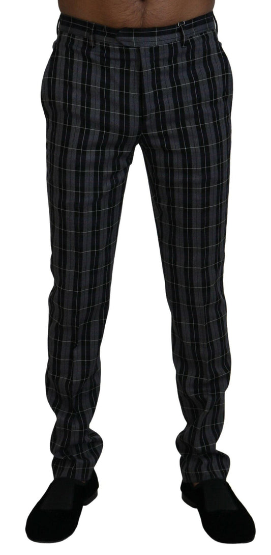 BENCIVENGA Elegant Gray Checkered Wool Chino Pants - PER.FASHION