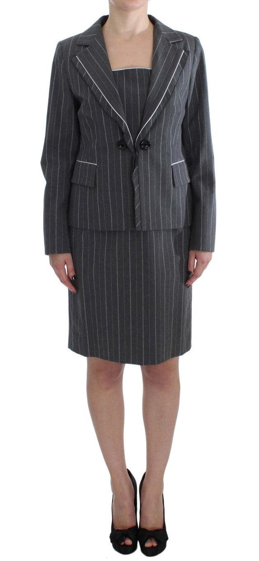 BENCIVENGA Elegant Gray Striped Dress & Blazer Suit Set - PER.FASHION