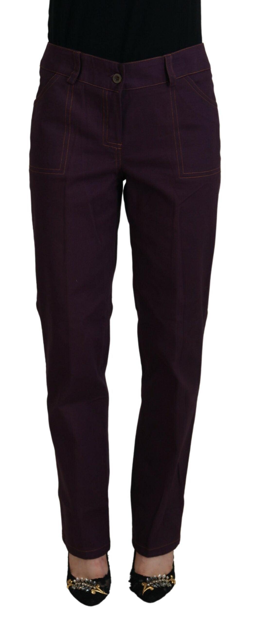 BENCIVENGA Elegant Tapered Purple Cotton Pants - PER.FASHION