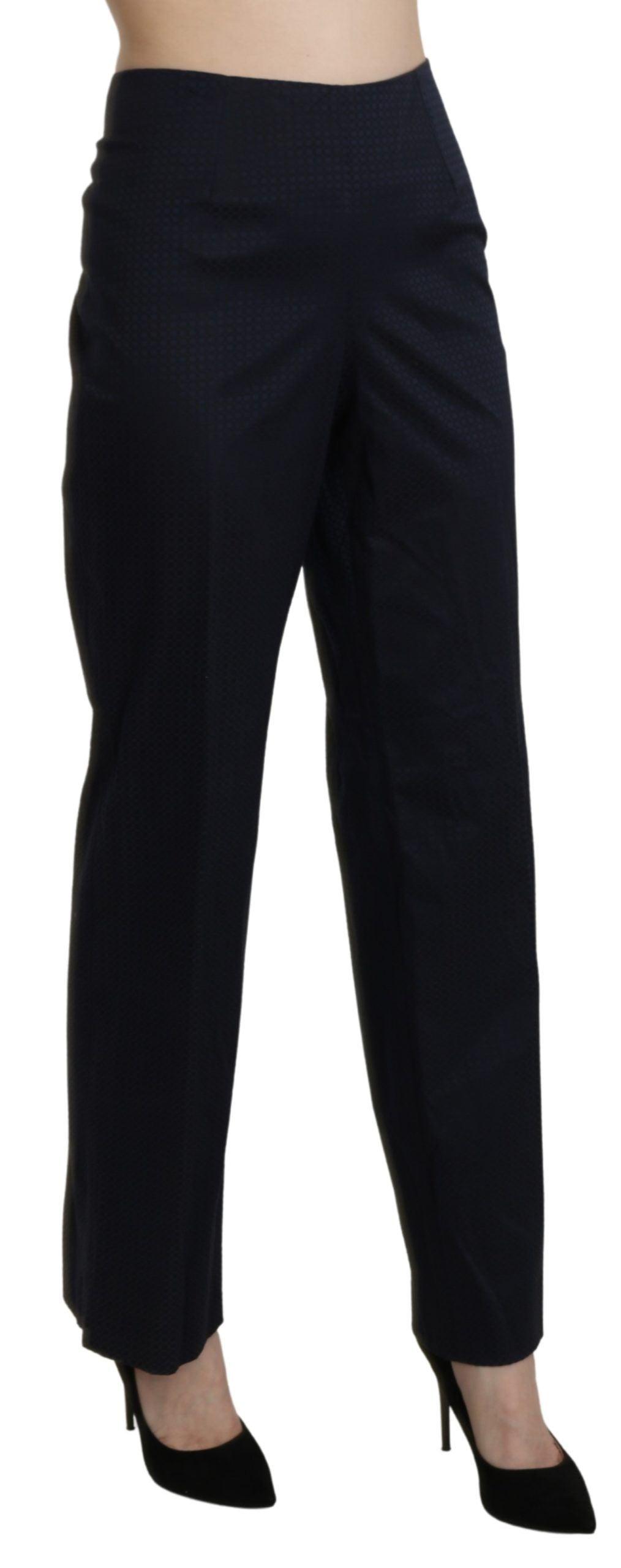 BENCIVENGA Navy Blue High Waist Straight Cotton Pants - PER.FASHION