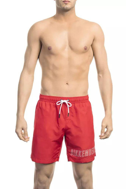 Bikkembergs Chic Red Swim Shorts with Print Detail - PER.FASHION