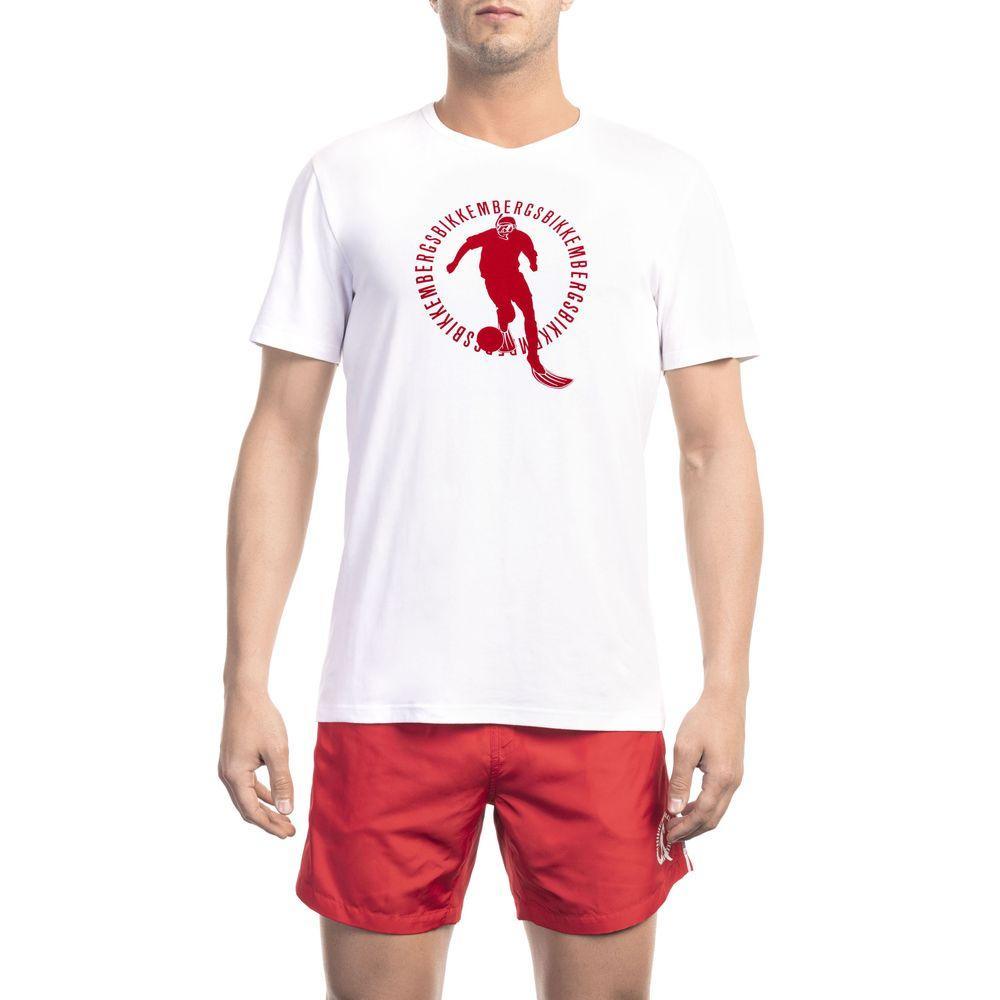 Bikkembergs Chic White Front Print Tee with Back Logo Detail - PER.FASHION