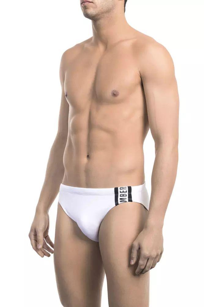 Bikkembergs Chic White Speedo with Side Print Detail - PER.FASHION