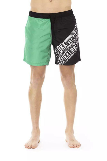 Bikkembergs Elegant Green Swim Shorts with Side Print - PER.FASHION