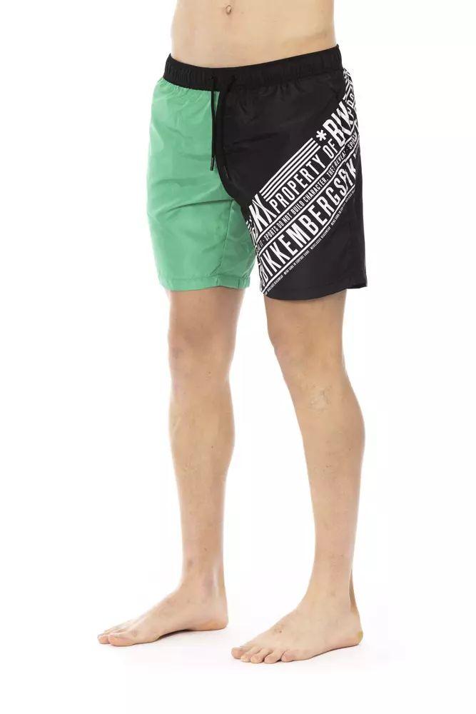 Bikkembergs Elegant Green Swim Shorts with Side Print - PER.FASHION