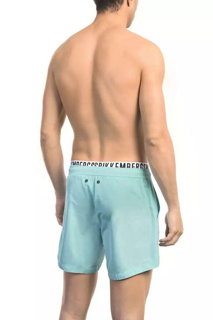 Bikkembergs Elegant Light Blue Swim Shorts with Branded Band - PER.FASHION