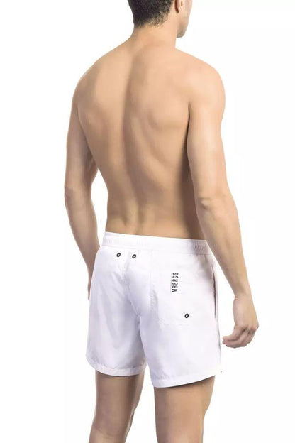 Bikkembergs Elegant White Swim Shorts with Iconic Tape Detail - PER.FASHION