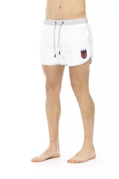 Bikkembergs Elegant White Swim Shorts with Unique Front Print - PER.FASHION