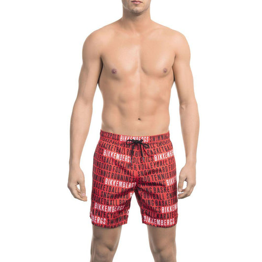 Bikkembergs Red All-Over Print Swim Shorts - PER.FASHION