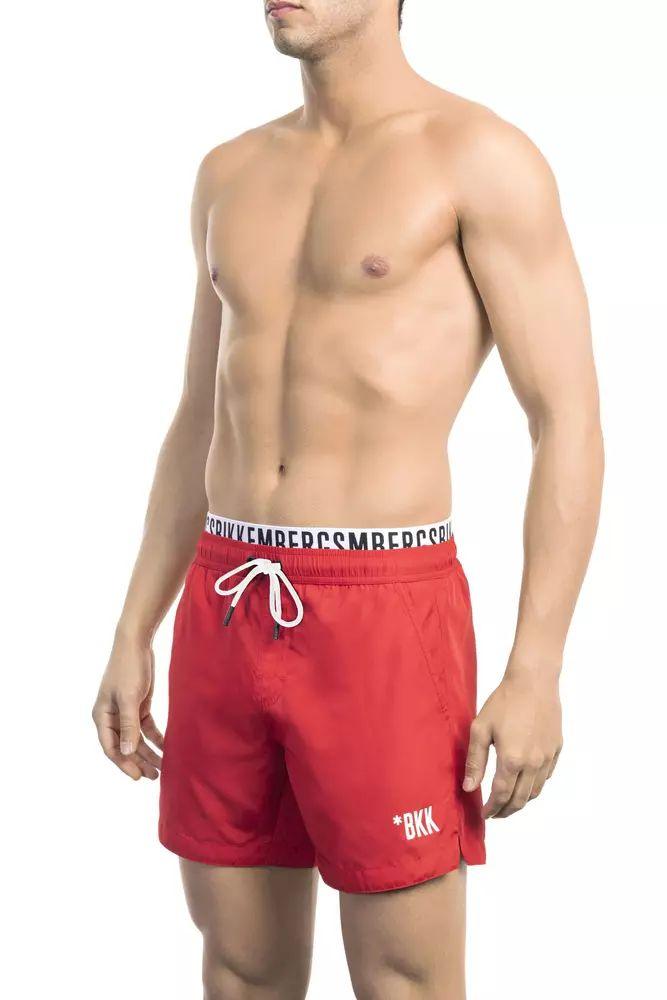 Bikkembergs Red Swim Shorts with Branded Waistband - PER.FASHION