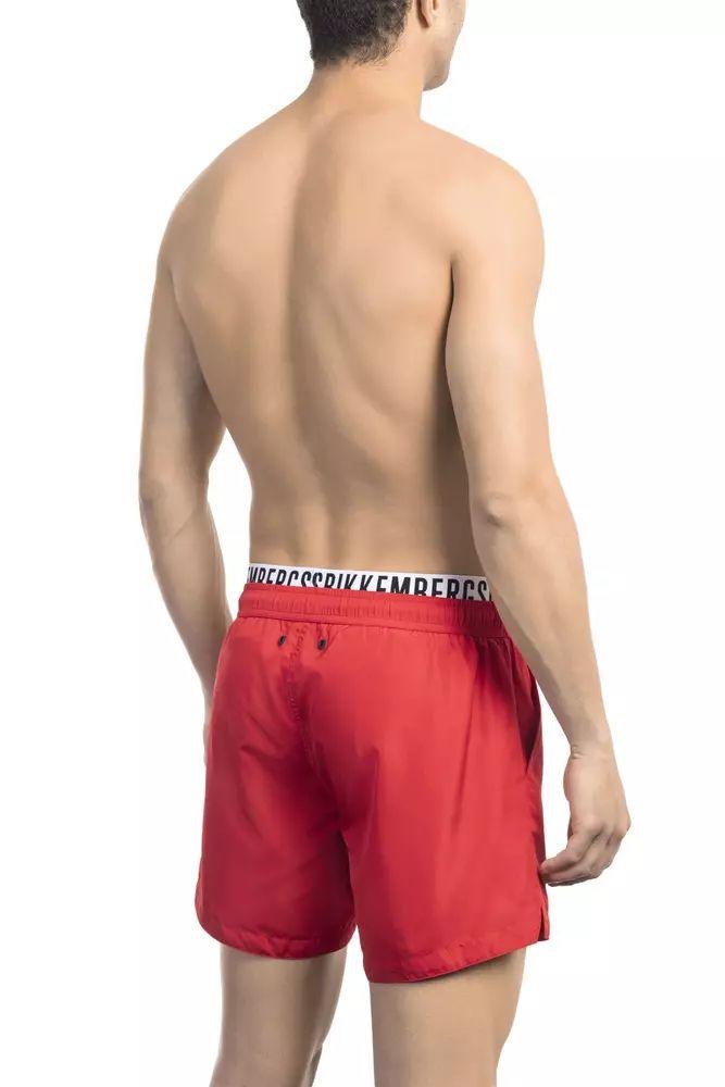 Bikkembergs Red Swim Shorts with Branded Waistband - PER.FASHION