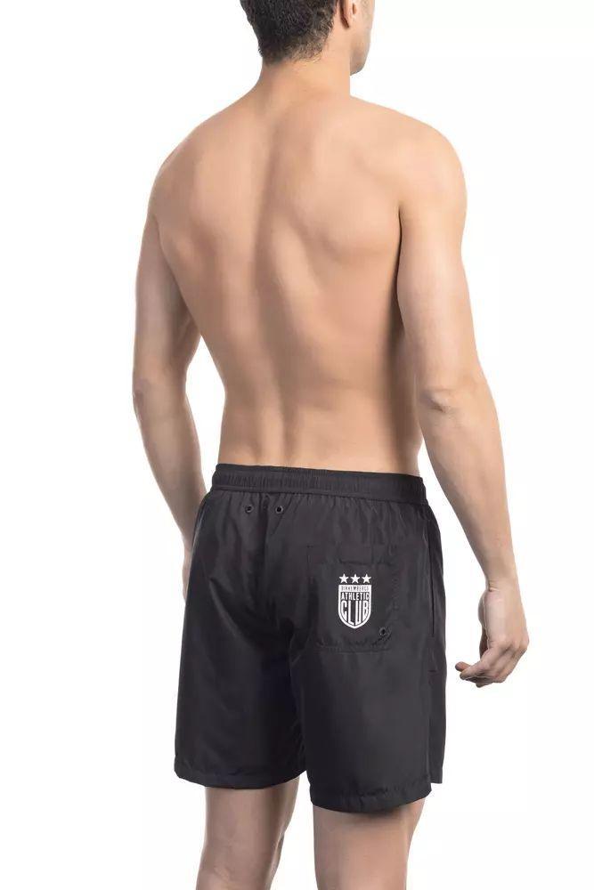 Bikkembergs Sleek Black Swim Shorts with Side Print - PER.FASHION